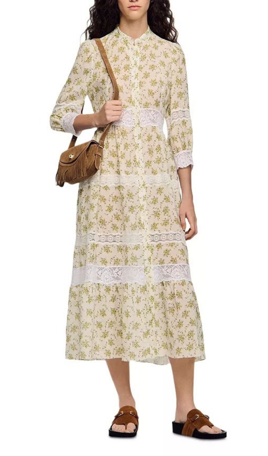 Fashionslee Women Floral Lace Trim Midi Dress