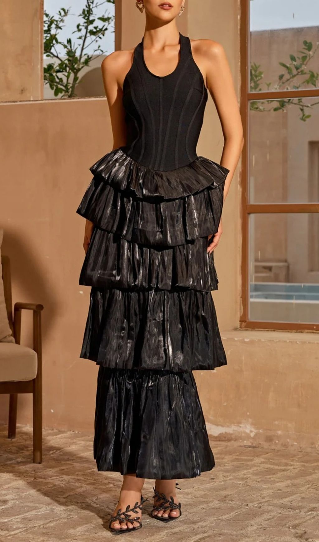 Fashionslee Women Karev Halterneck Tiered Maxi Dress