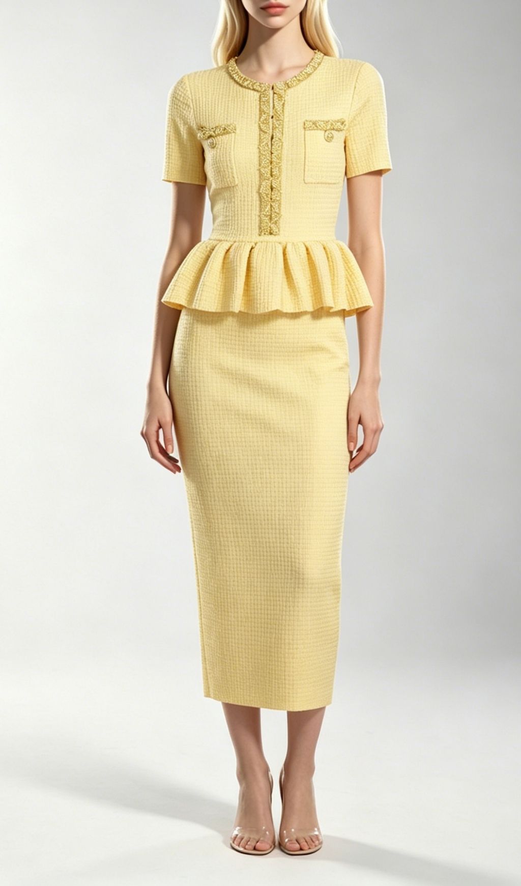 Fashionslee Women Kinuye Yellow Beaded Knit Midi Dress