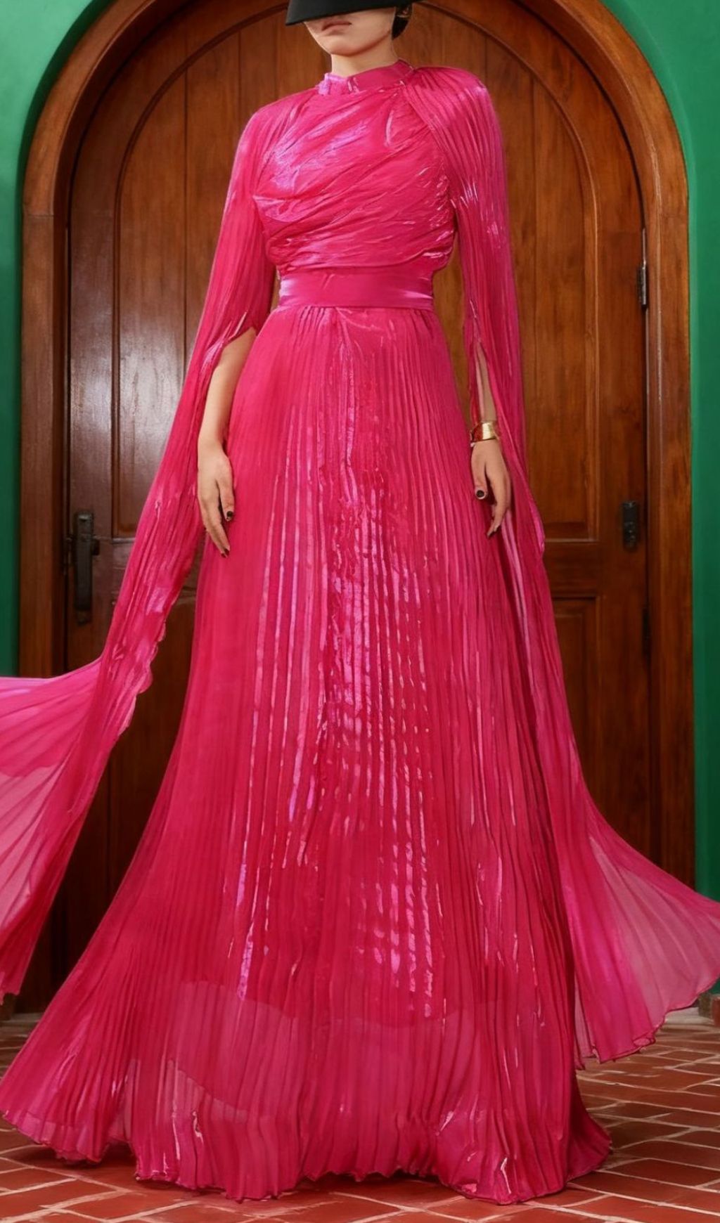 Fashionslee Women Hodaya Pleated Long Sleeve Maxi Dress