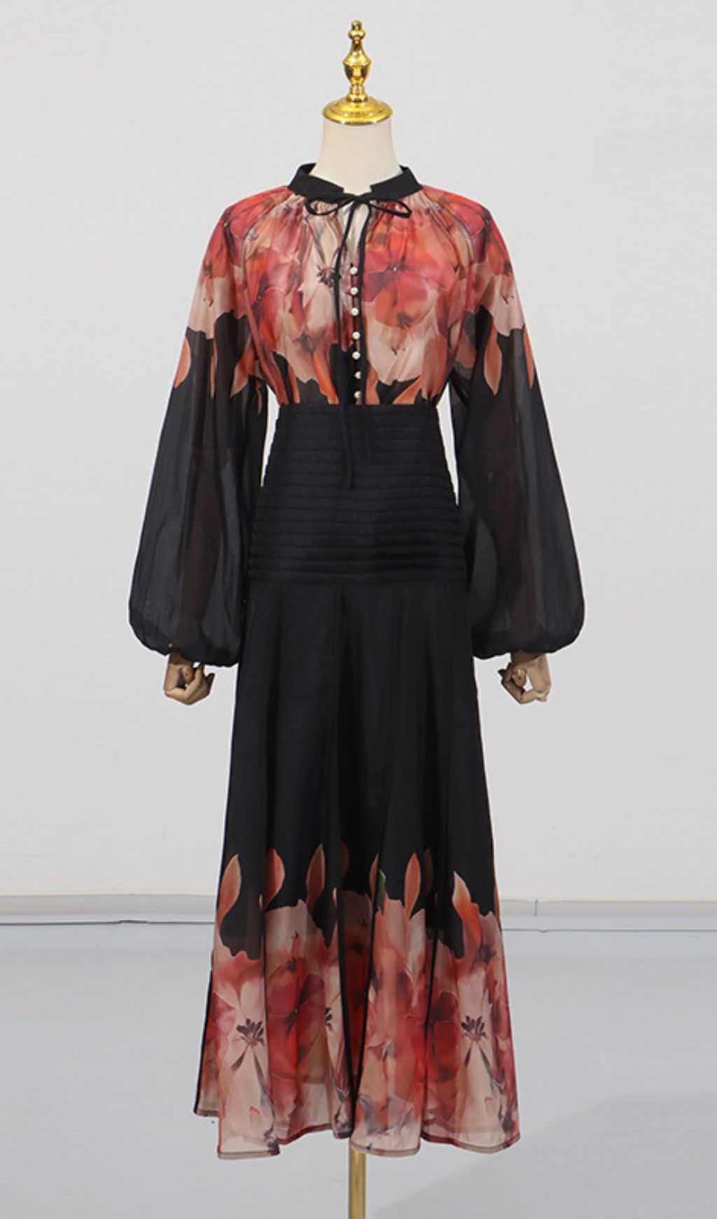 Fashionslee Women Gerda Flower Printed Long Sleeve Shirt & Skirt Set