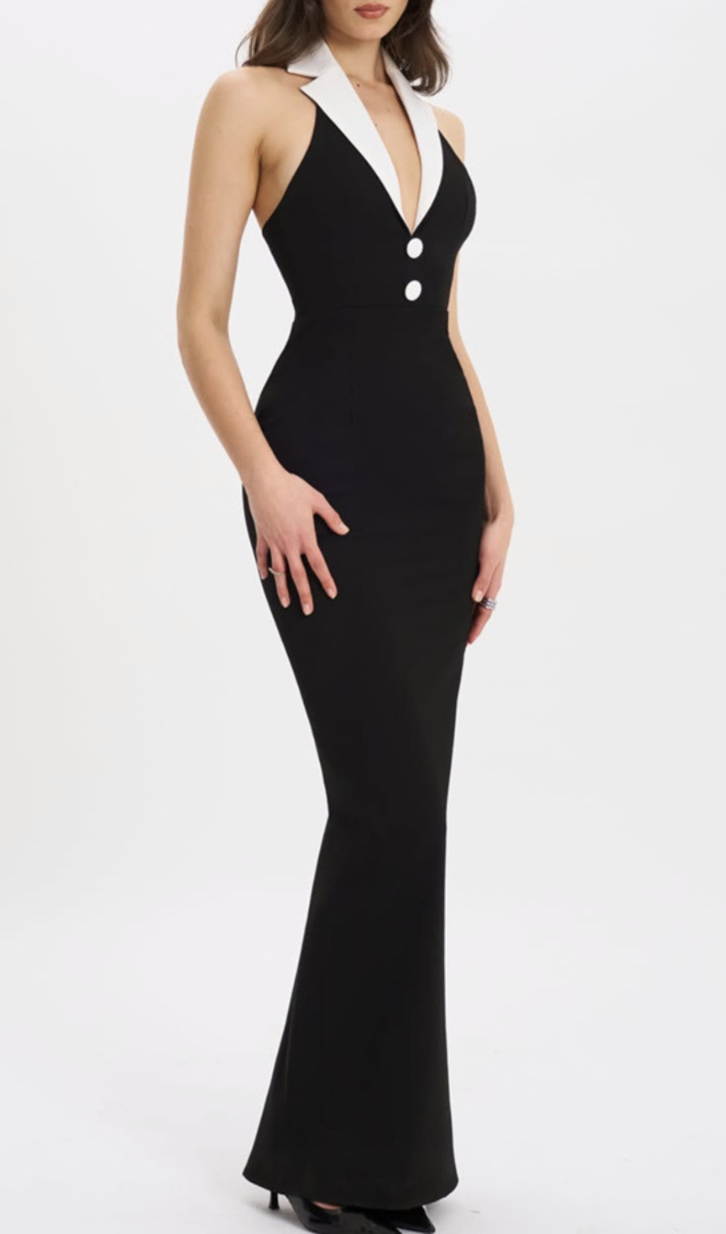 Fashionslee Women Gaetane Black Halter Bandage Maxi Dress