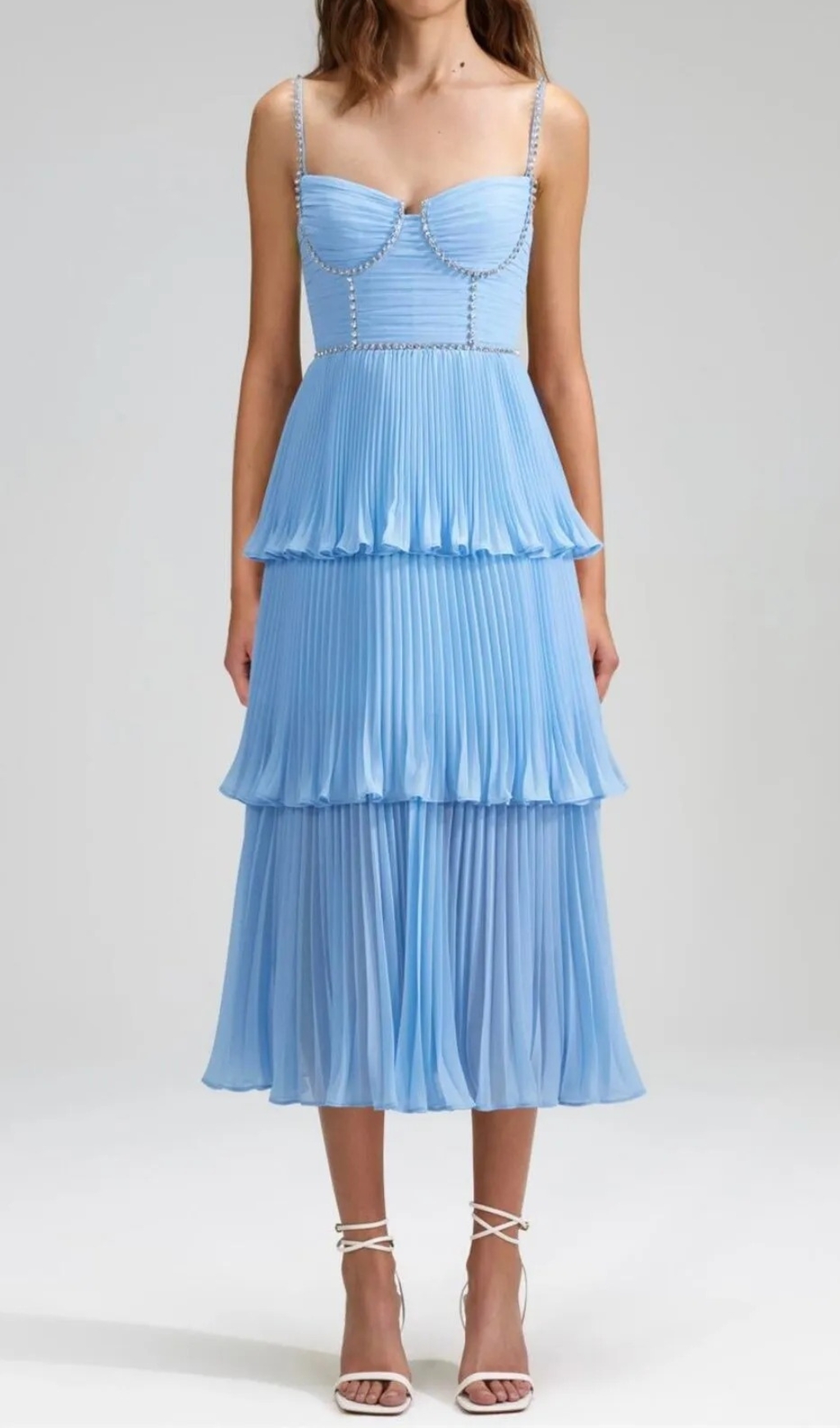 Fashionslee Women Diamond Pleated Layered Midi Dress