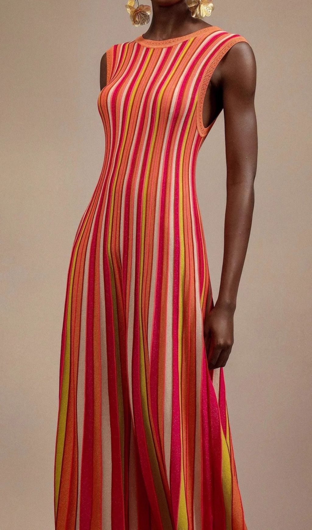 Fashionslee Women Malyxa Sleeveless Stripe Knit Midi Dress In Orange