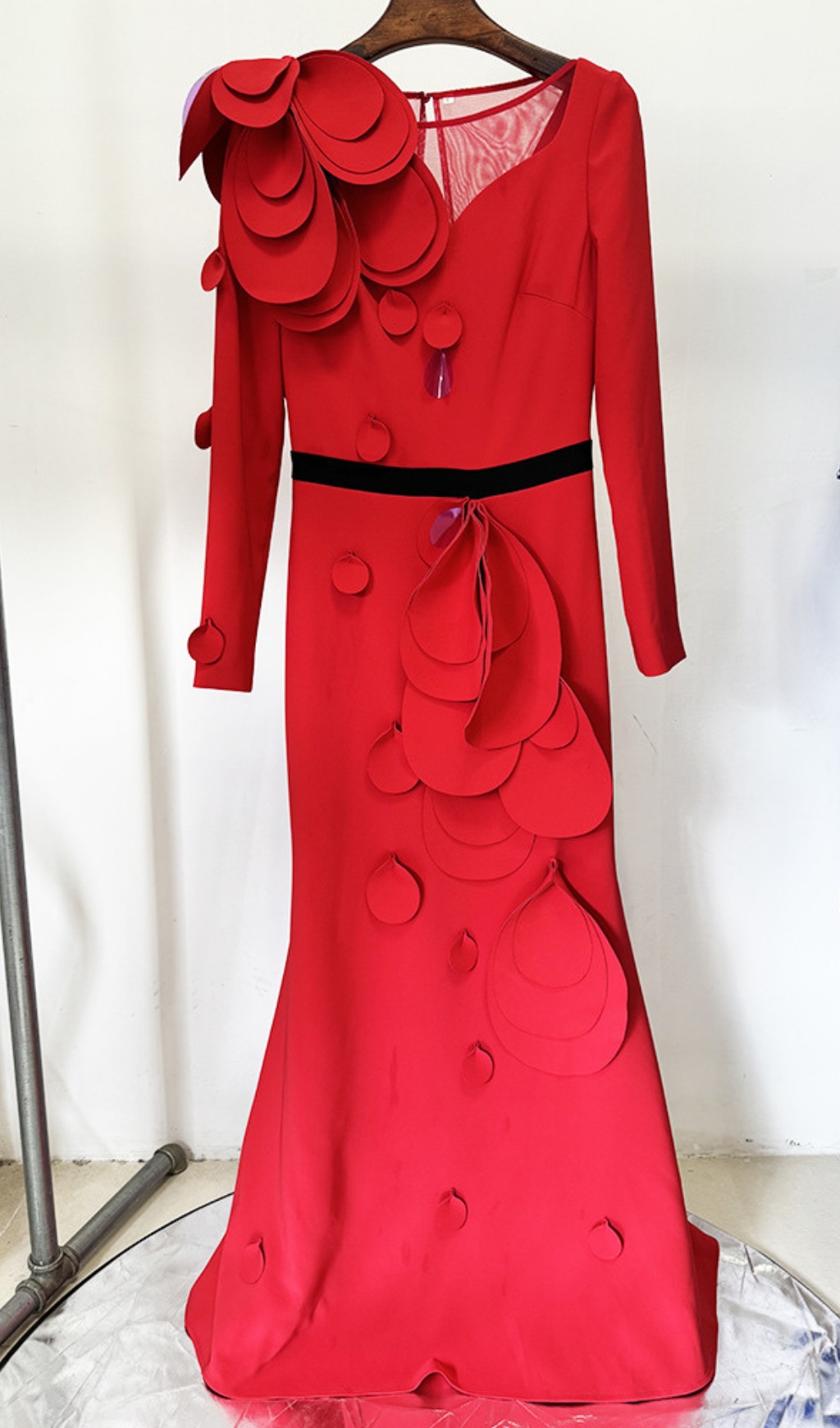 Fashionslee Women Dilan Red Long Sleeve Embellished Maxi Dress
