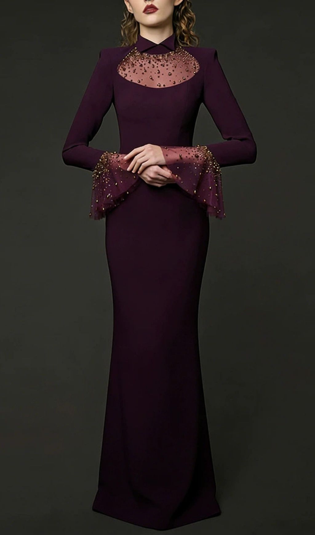 Fashionslee Women Kyrene Embellished Long Sleeve Maxi Dress