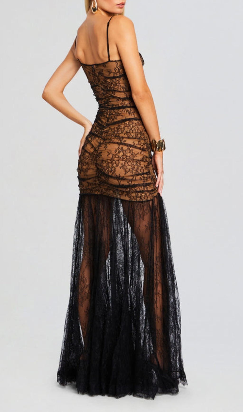 Fashionslee Women Cecily Black Lace Strappy Maxi Dress