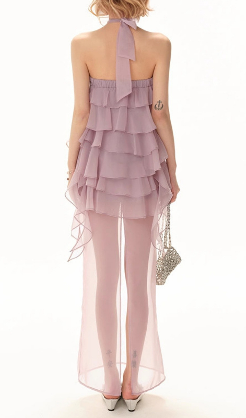 Fashionslee Women Farah Purple Halter Ruffle Maxi Dress
