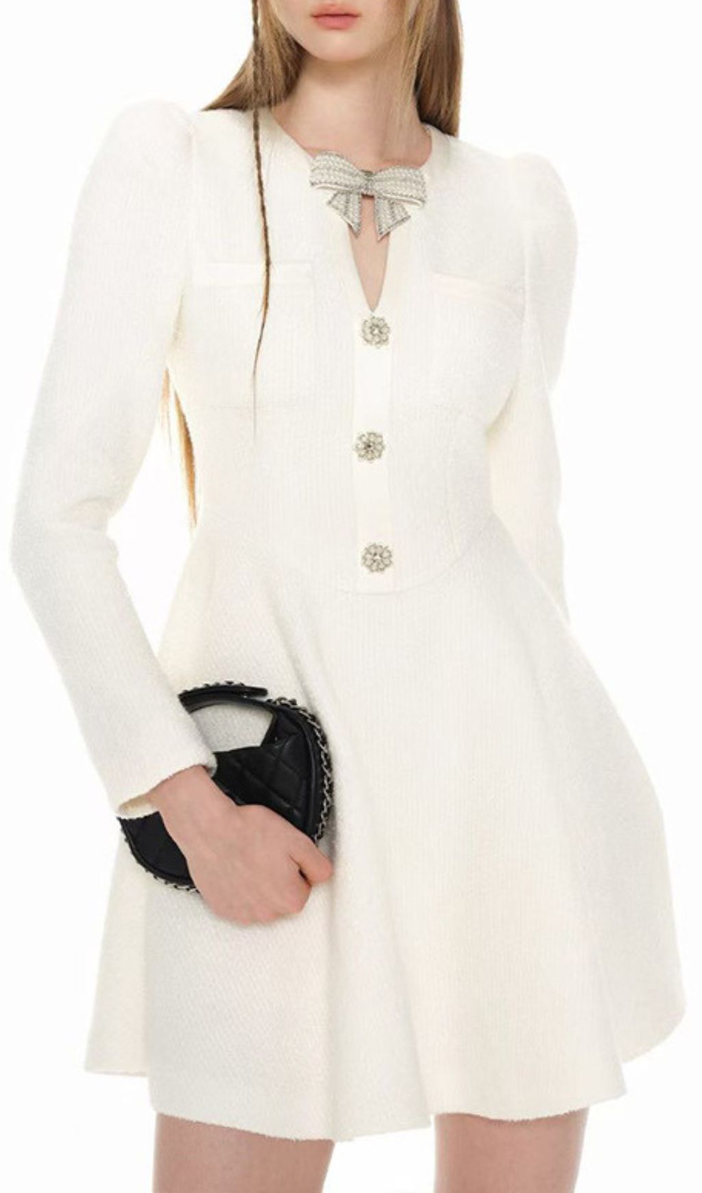 c54f682977efc7ac0ef22cd41df5b4fc.jpg Fashionslee Women Italia White Bow Long Sleeve Mini Dress