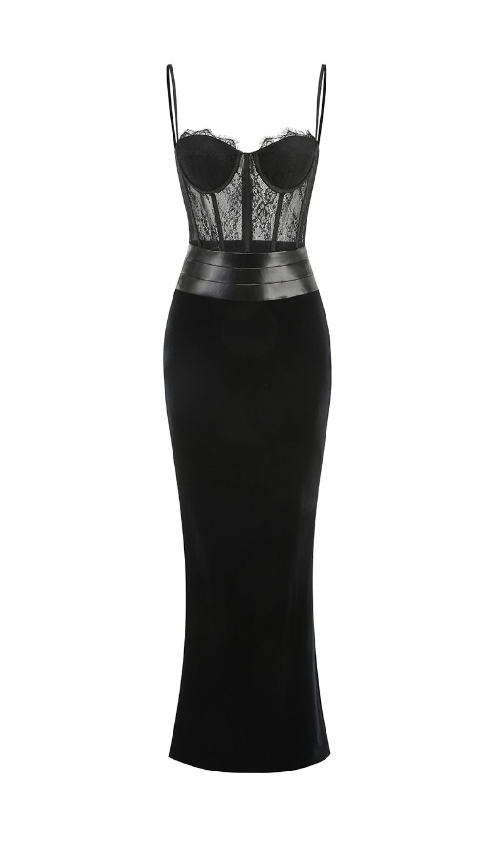 Fashionslee Women Fantasia Black Lace Corset Maxi Dress