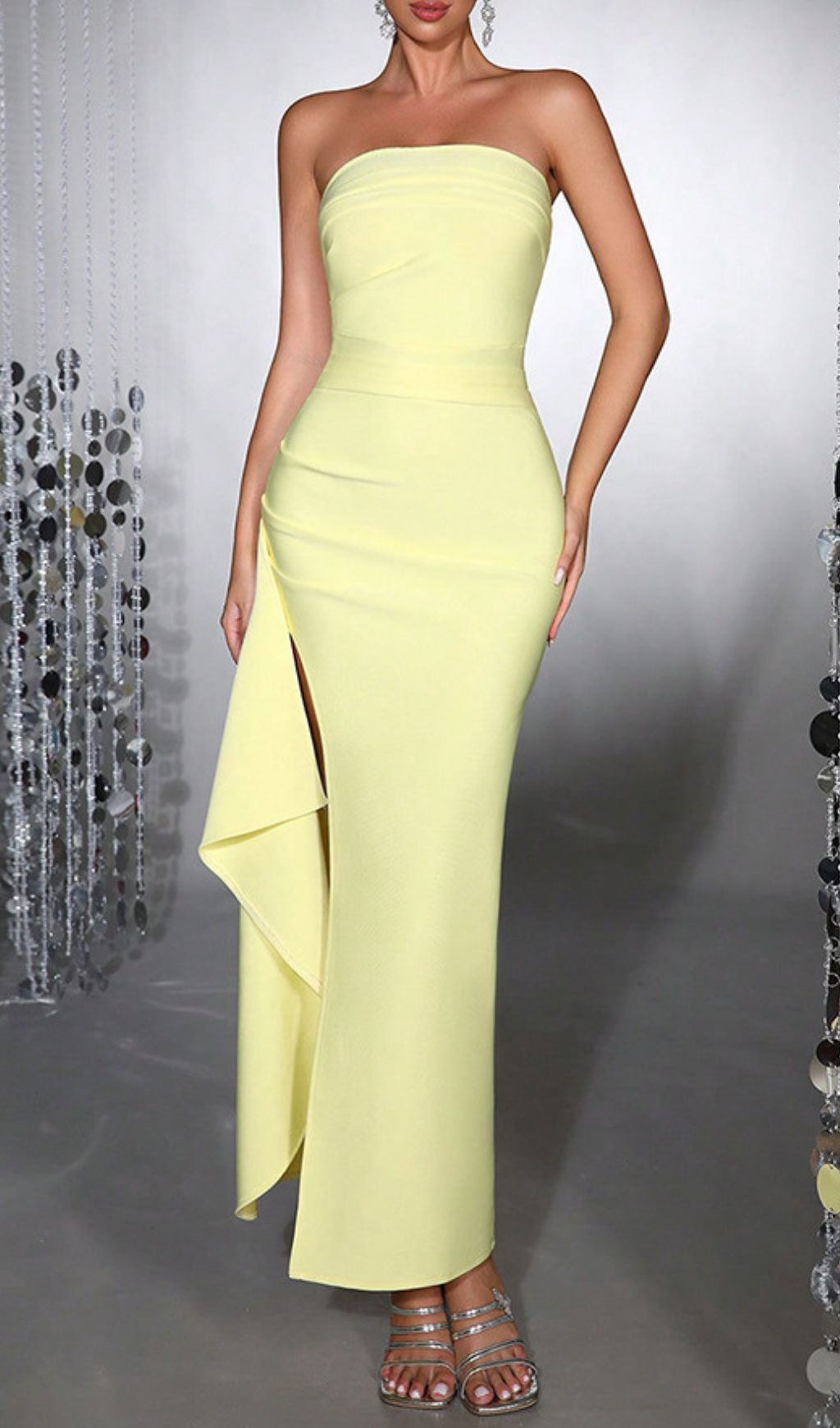 Fashionslee Women Halszka Yellow Strapless Bandage Maxi Dress