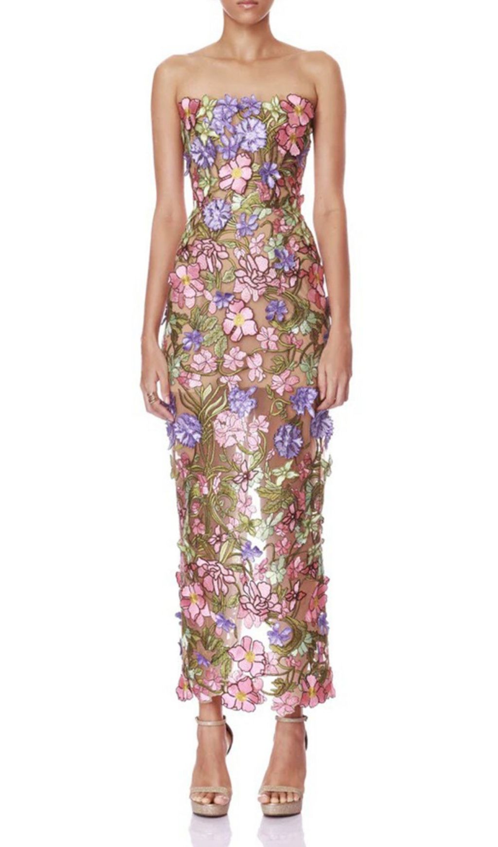 Fashionslee Women Kasey Strapless Flower Embroidery Maxi Dress