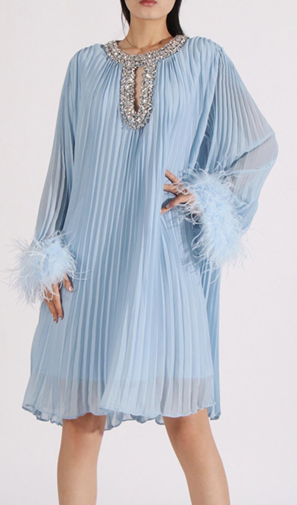 c5a3bfcba486fd2bcf5bf628767f8a4a.jpg Fashionslee Women Carlson Diamond Fold Feather Mini Dress