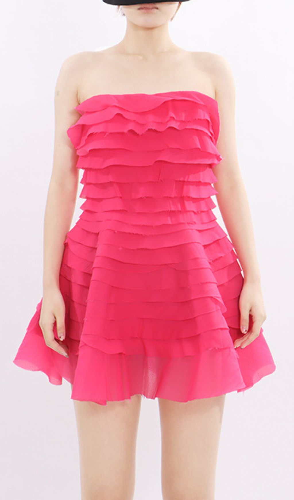 Fashionslee Women Kalie Pink Strapless Ruffle Mini Dress