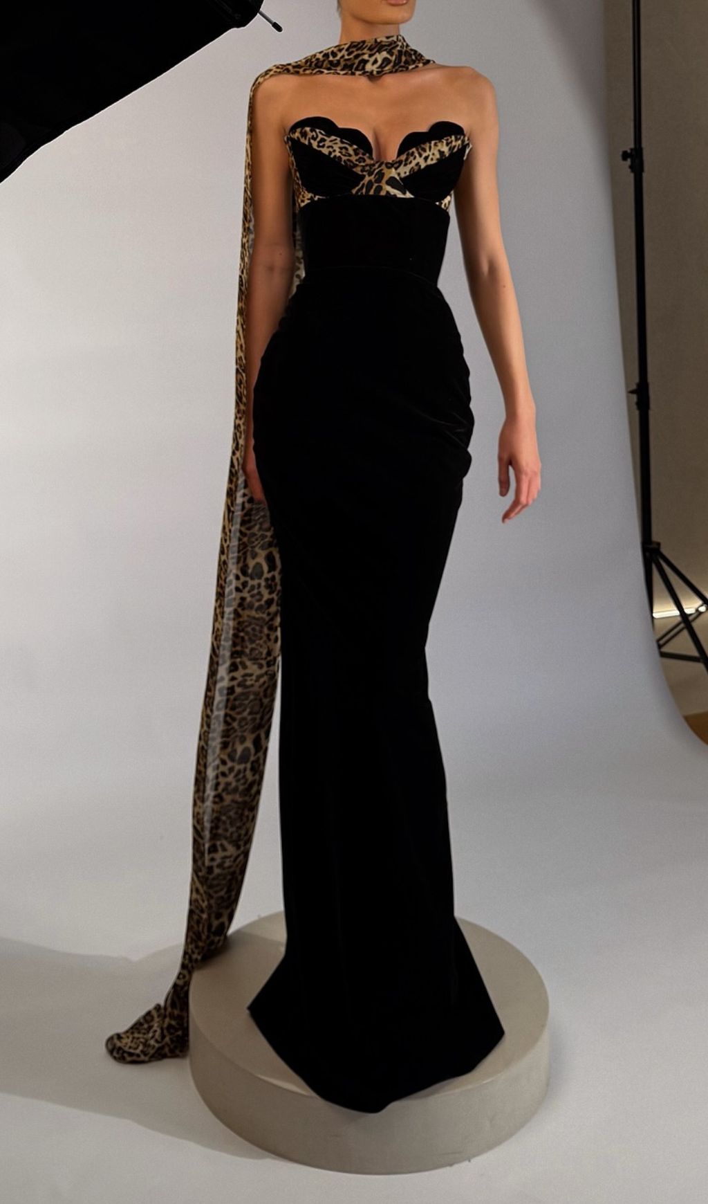Fashionslee Women Fox Black Leopard Velvet Maxi Dress