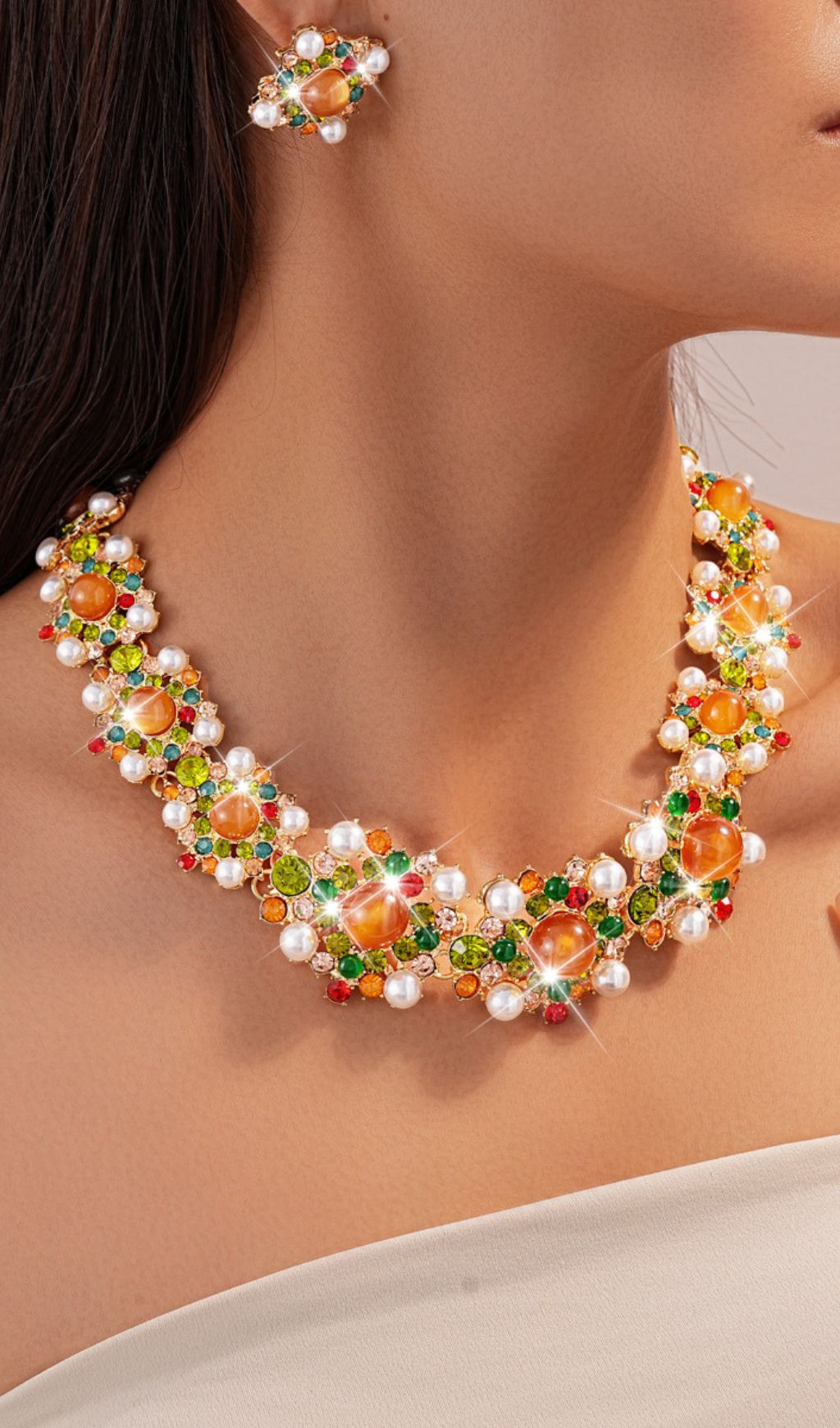 Fashionslee Women Kagami Diamante Earrings & Necklace Set
