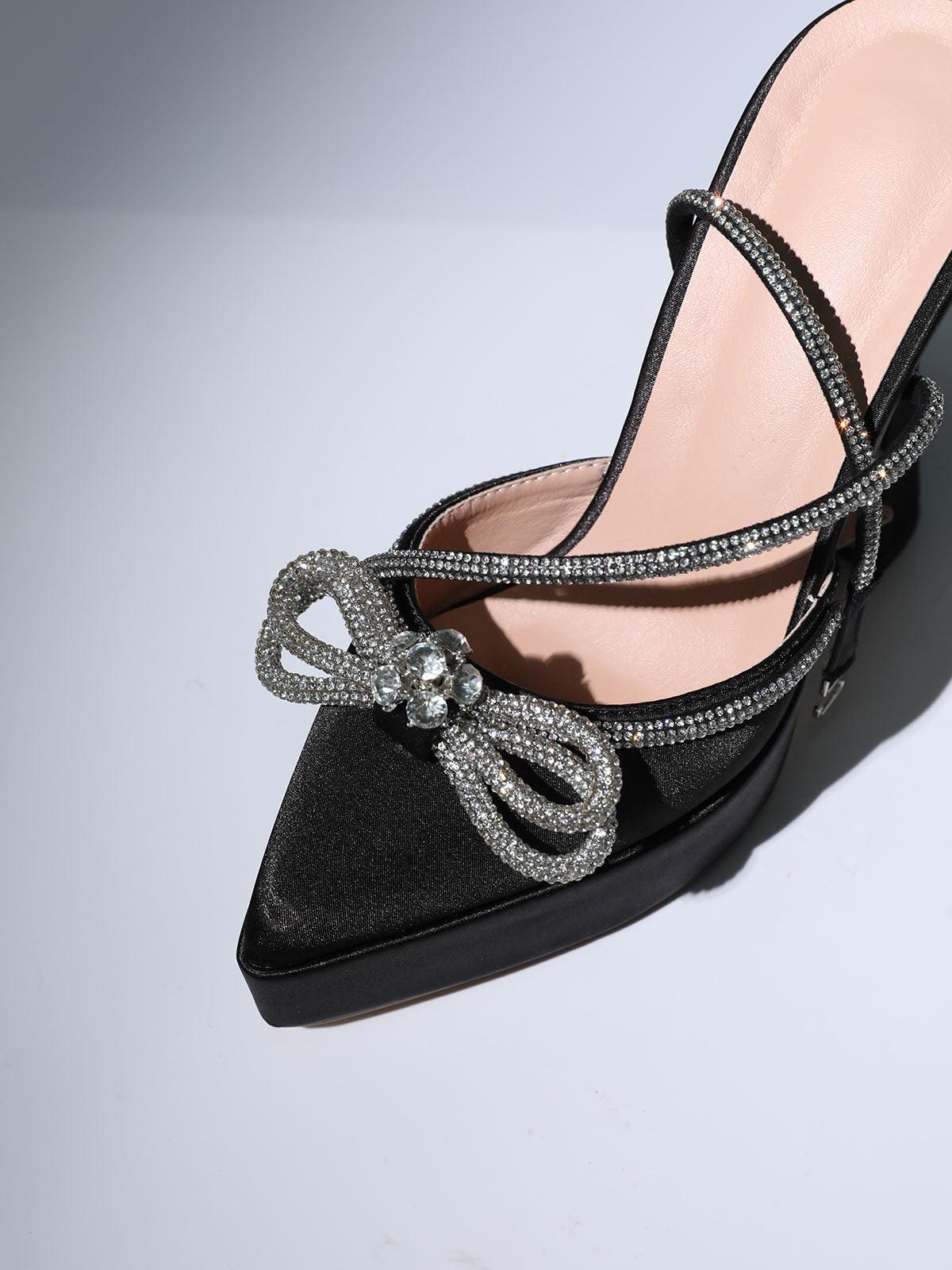 c5f00354f3d118589002488e10c878ab.jpeg Fashionslee Women Bow Crystal Satin Heels In Black