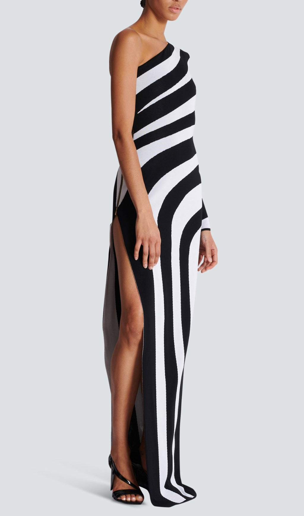 Fashionslee Women Bessie Long Asymmetrical Striped Bandage Dress