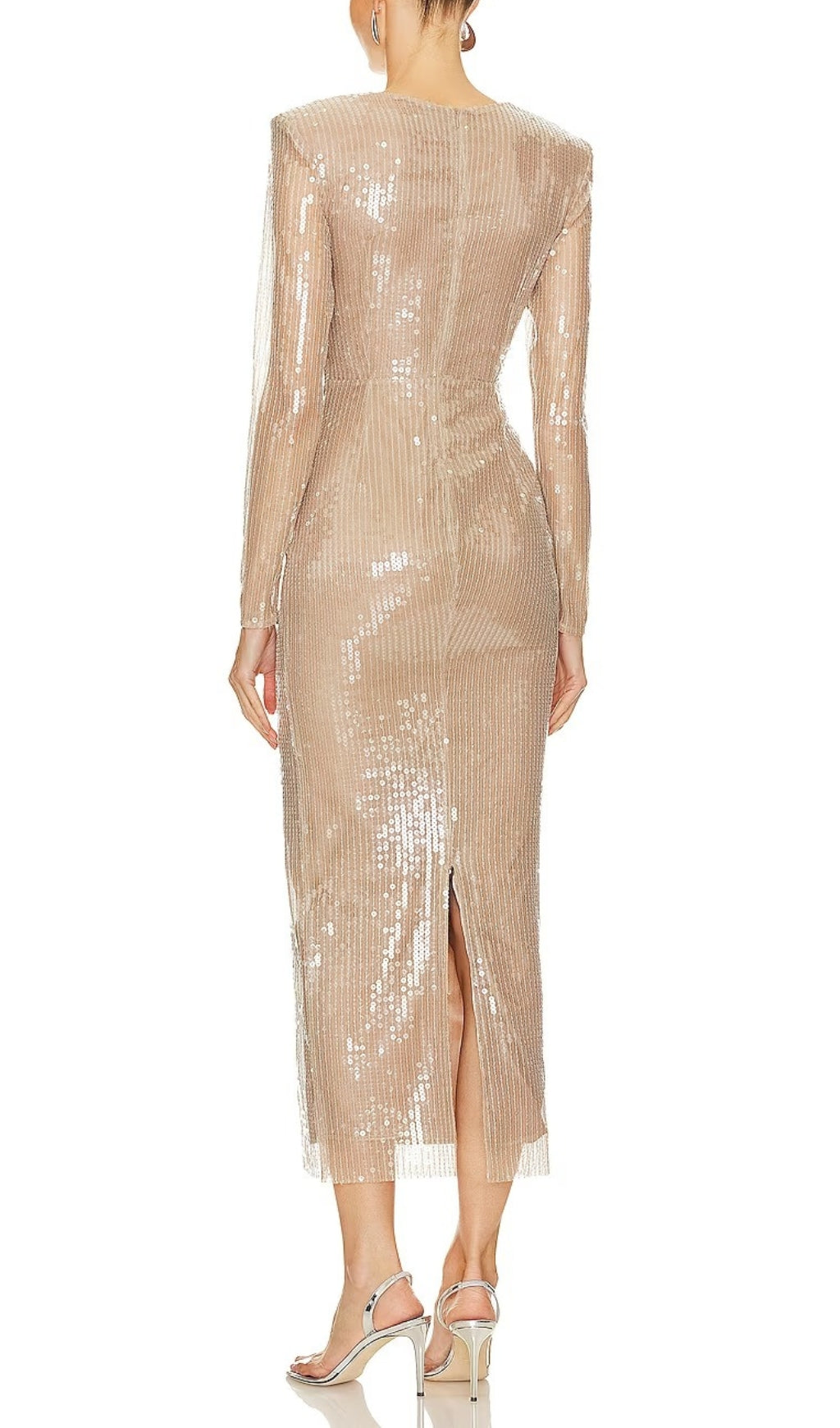 Fashionslee Women Alicia Beige Flower Sequined Maxi Dress