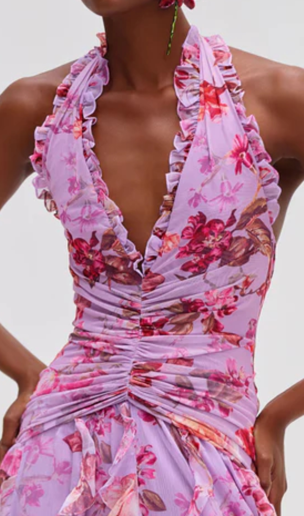 c654ac6a659fb95e73506f3e6b6c884b.jpg Fashionslee Women Delicah Pink Halter Floral Ruffle Maxi Dress