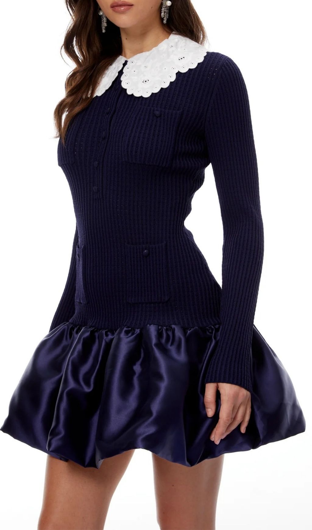 c6721b724a190ac60fbefcc81bb9407f.jpg Fashionslee Women Kay Navy Long Sleeve Knit Mini Dress