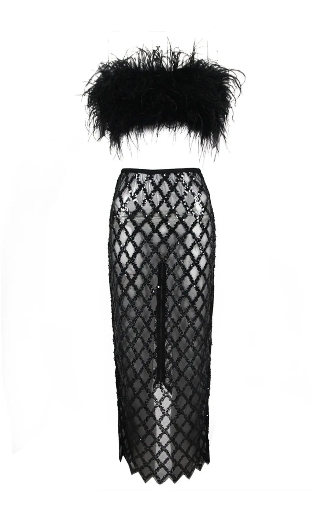c675f23bb5bb87ea30d533cecf025f8c.jpeg Fashionslee Women Feather Sequin Two Piece Set In Black
