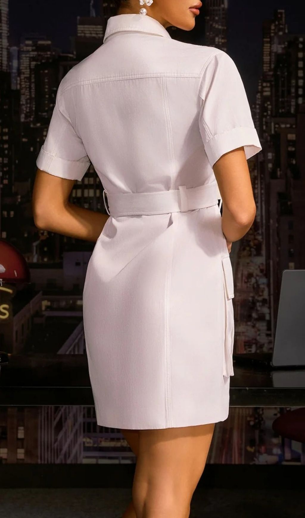 Fashionslee Women Angelita Short Sleeve Pocket Mini Dress