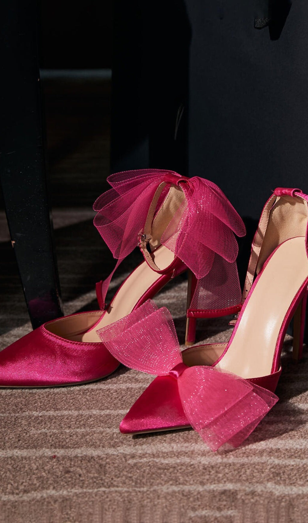 Fashionslee Women Ariane Satin Bow Heels In Hot Pink