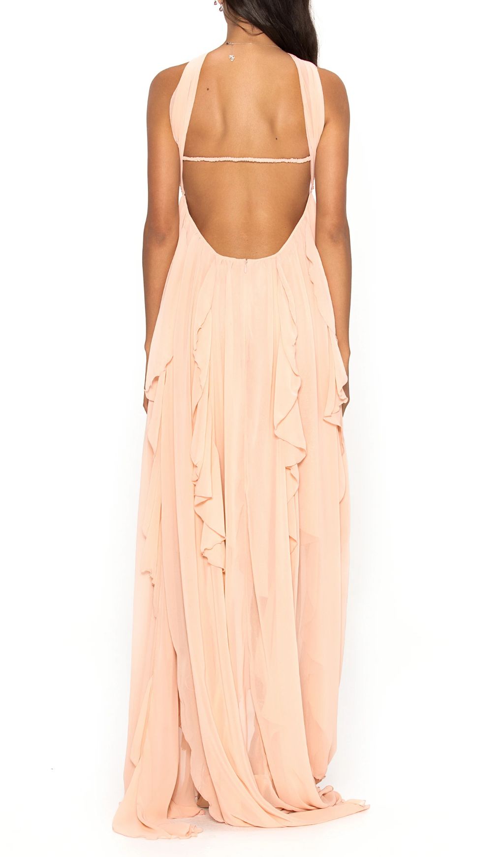 Fashionslee Women Frayne Nudepink Layered Backless Maxi Dress