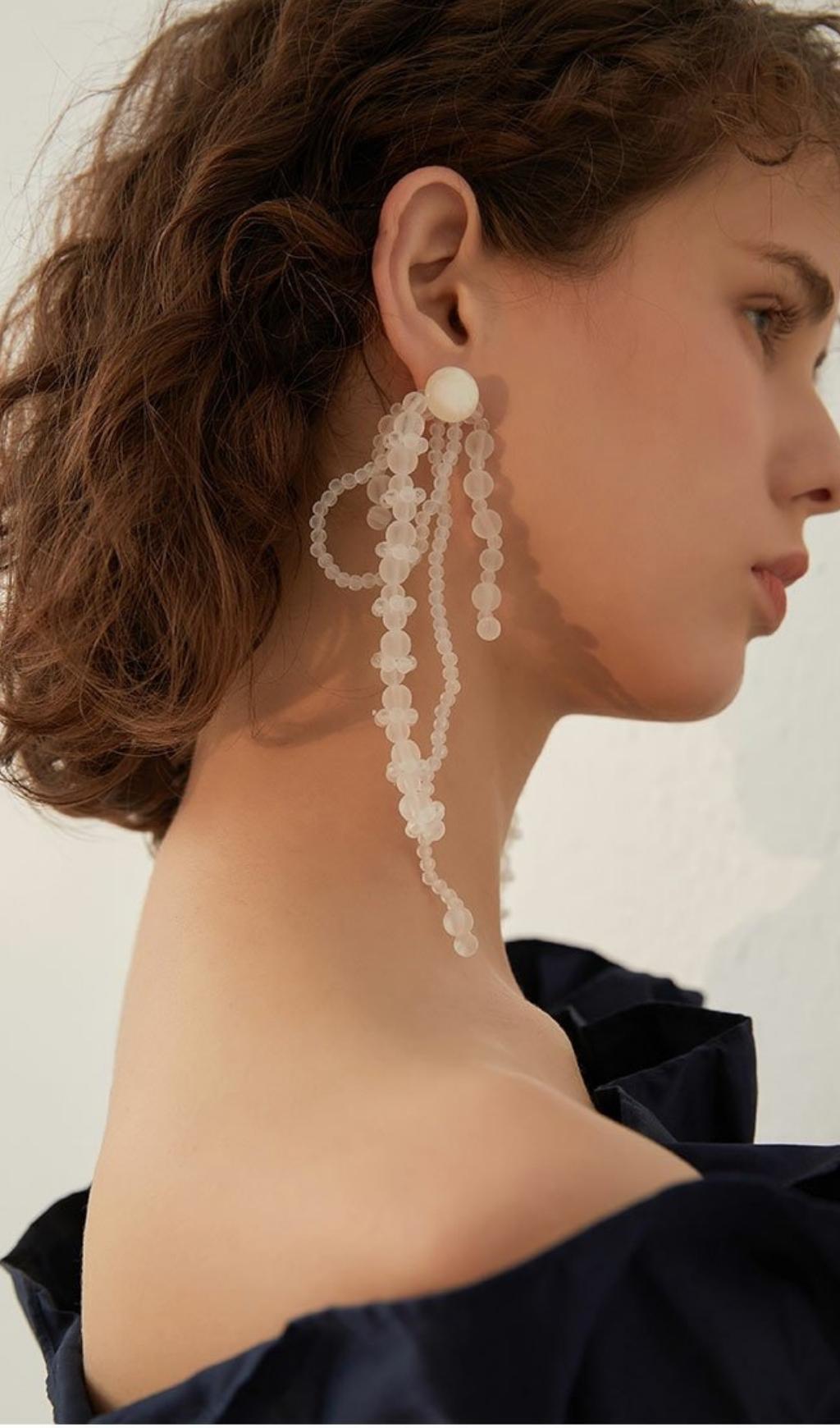 Fashionslee Women Amira White Pearl Acrylic Tassel Earrings