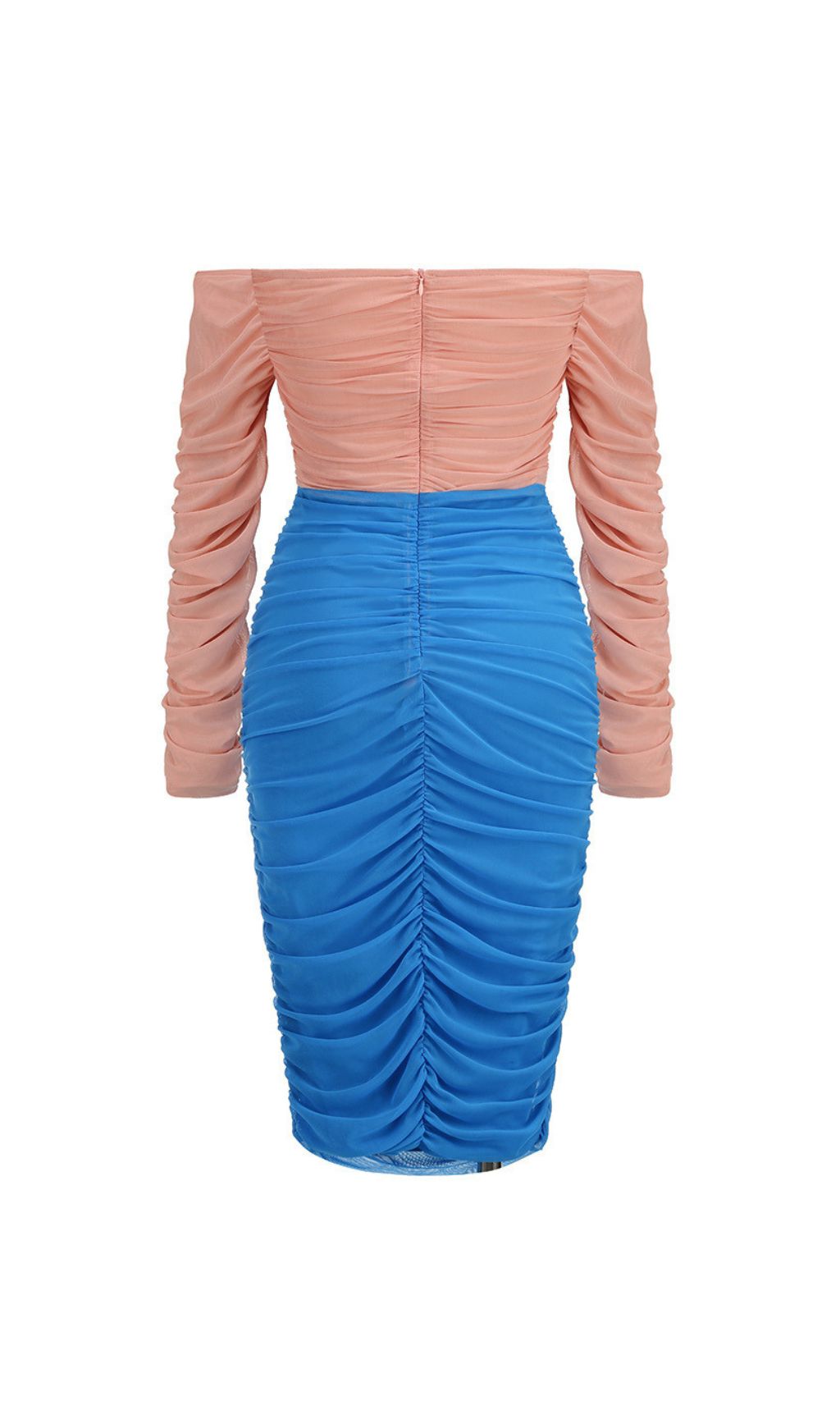 VINTAGE OFF-SHOULDER RUCHED MIDI DRESS - OWNCI