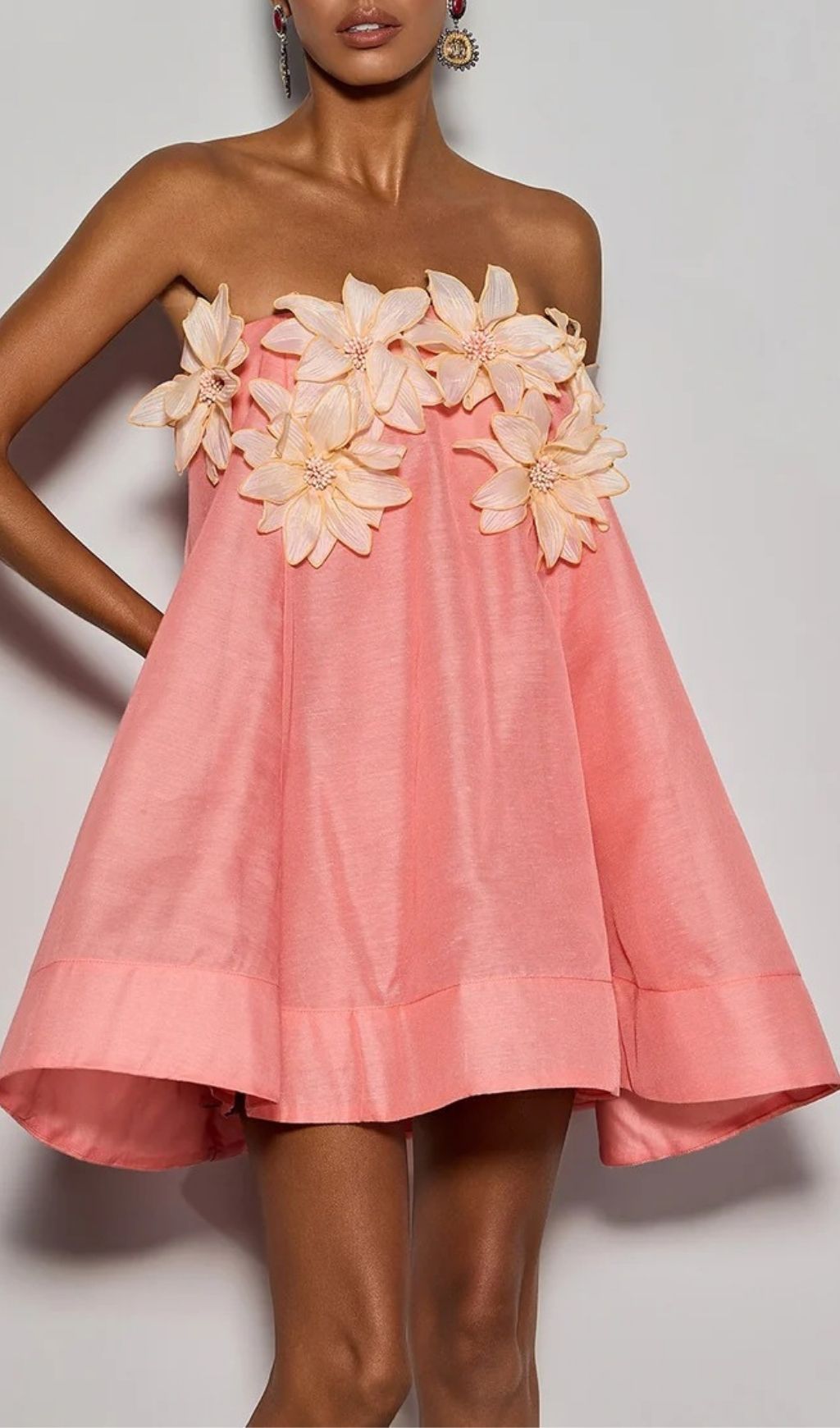 c6f7467d8f13720750df8d06f4466663.jpg Fashionslee Women Gratho Strapless Flower Mini Dress In Coral