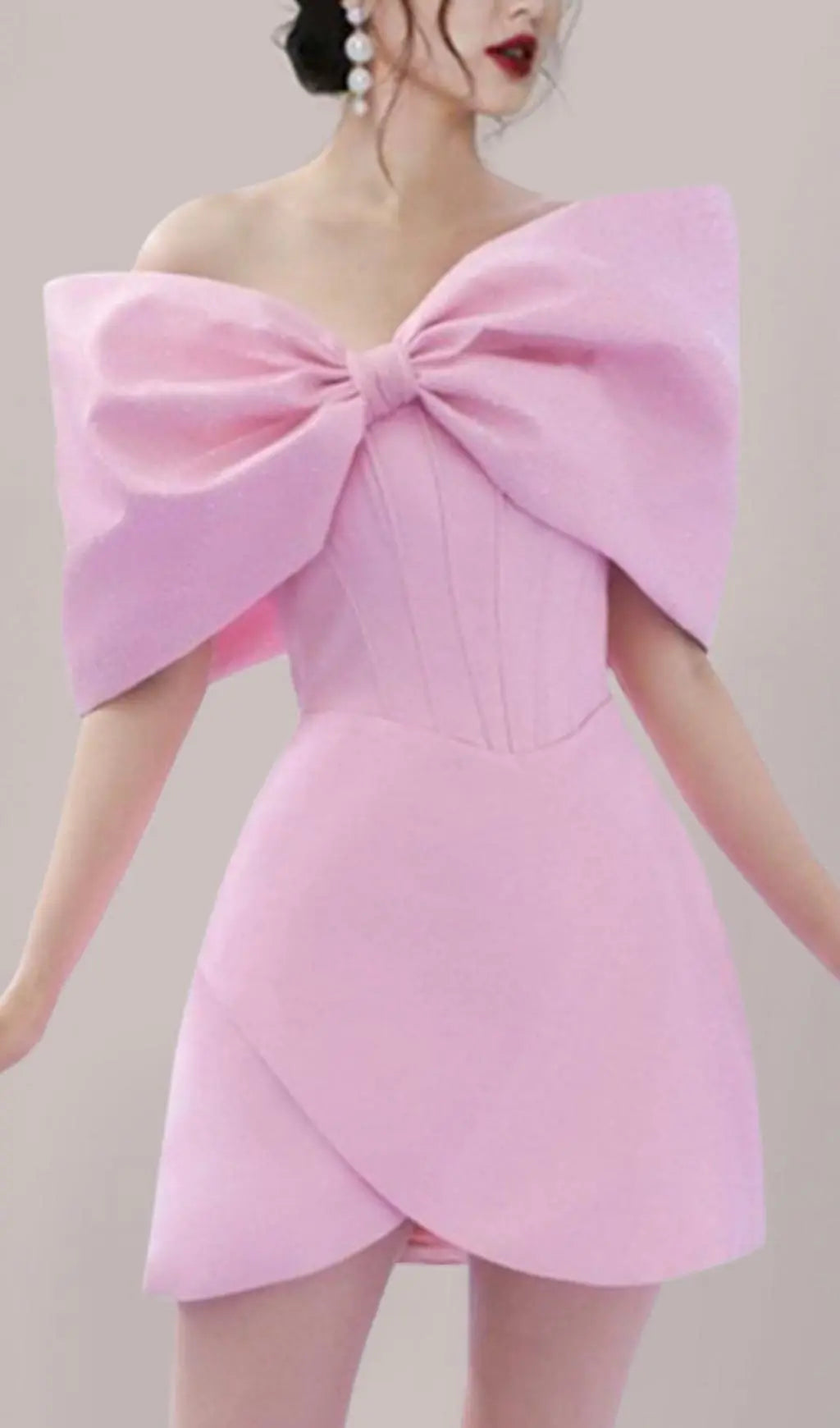 Fashionslee Women Adah Pink Bowknot Mini Corset Dress
