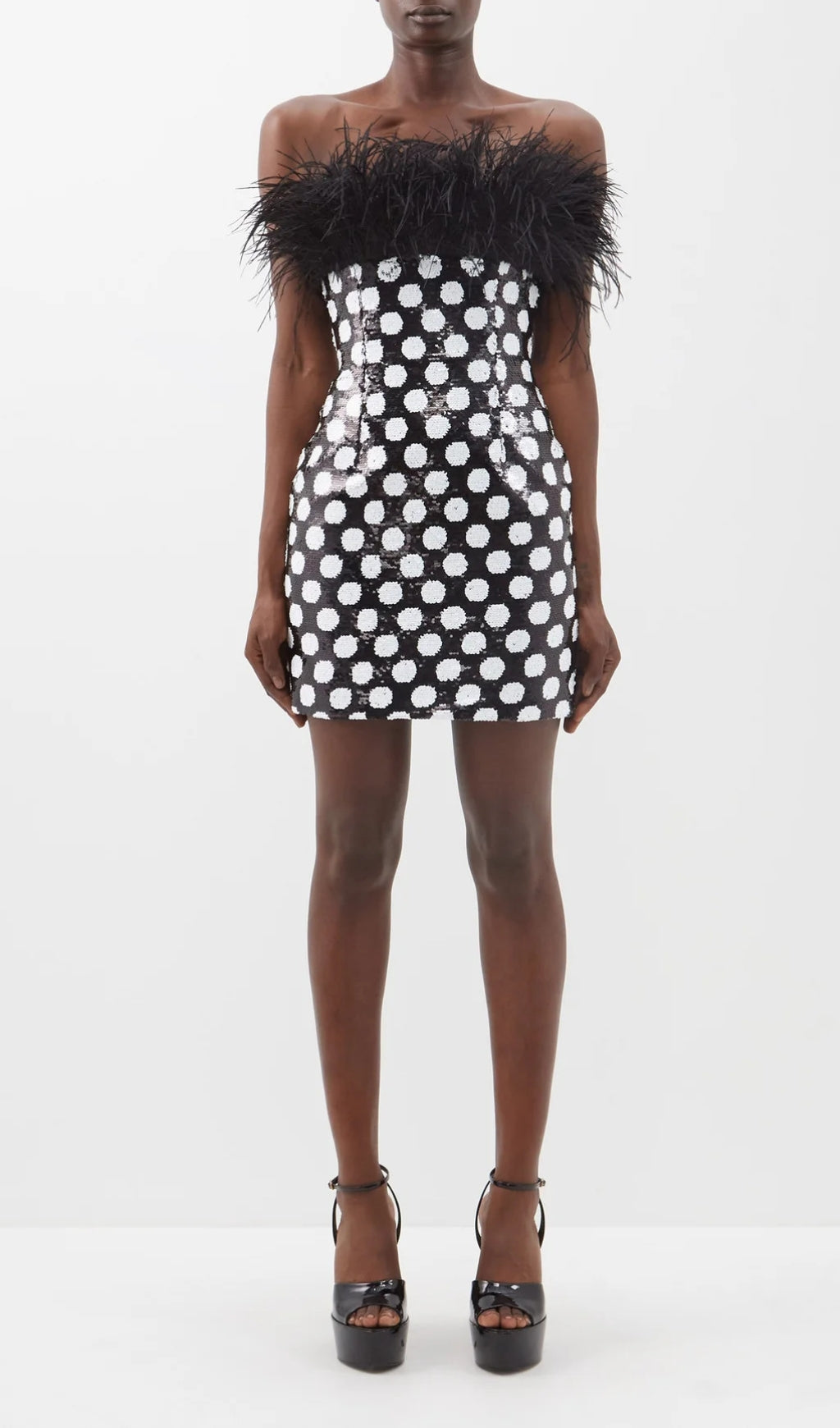 Fashionslee Women Feather Trim Polka Dot Mini Dress