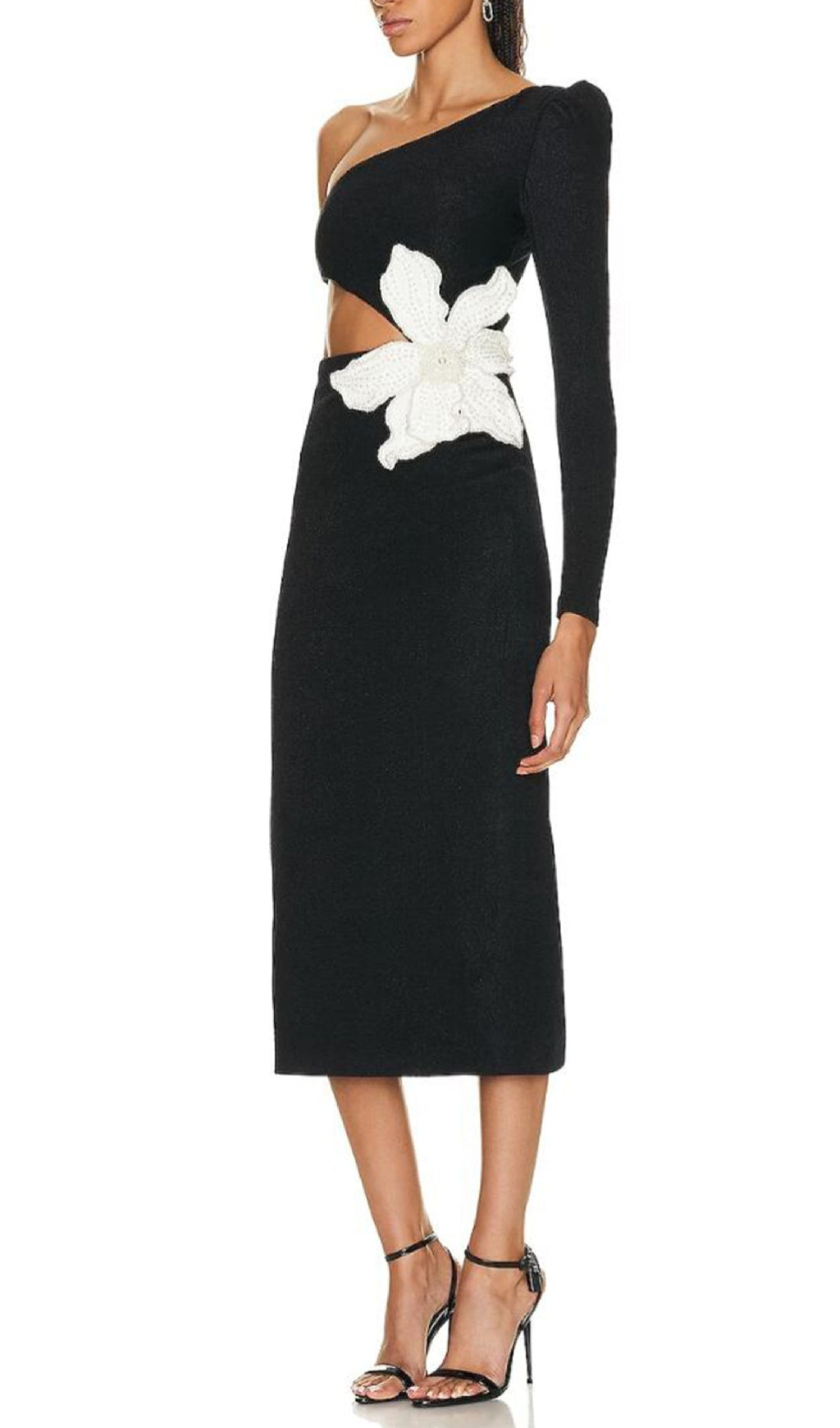 Fashionslee Women Aliyah Black Flower Bandage Midi Dress