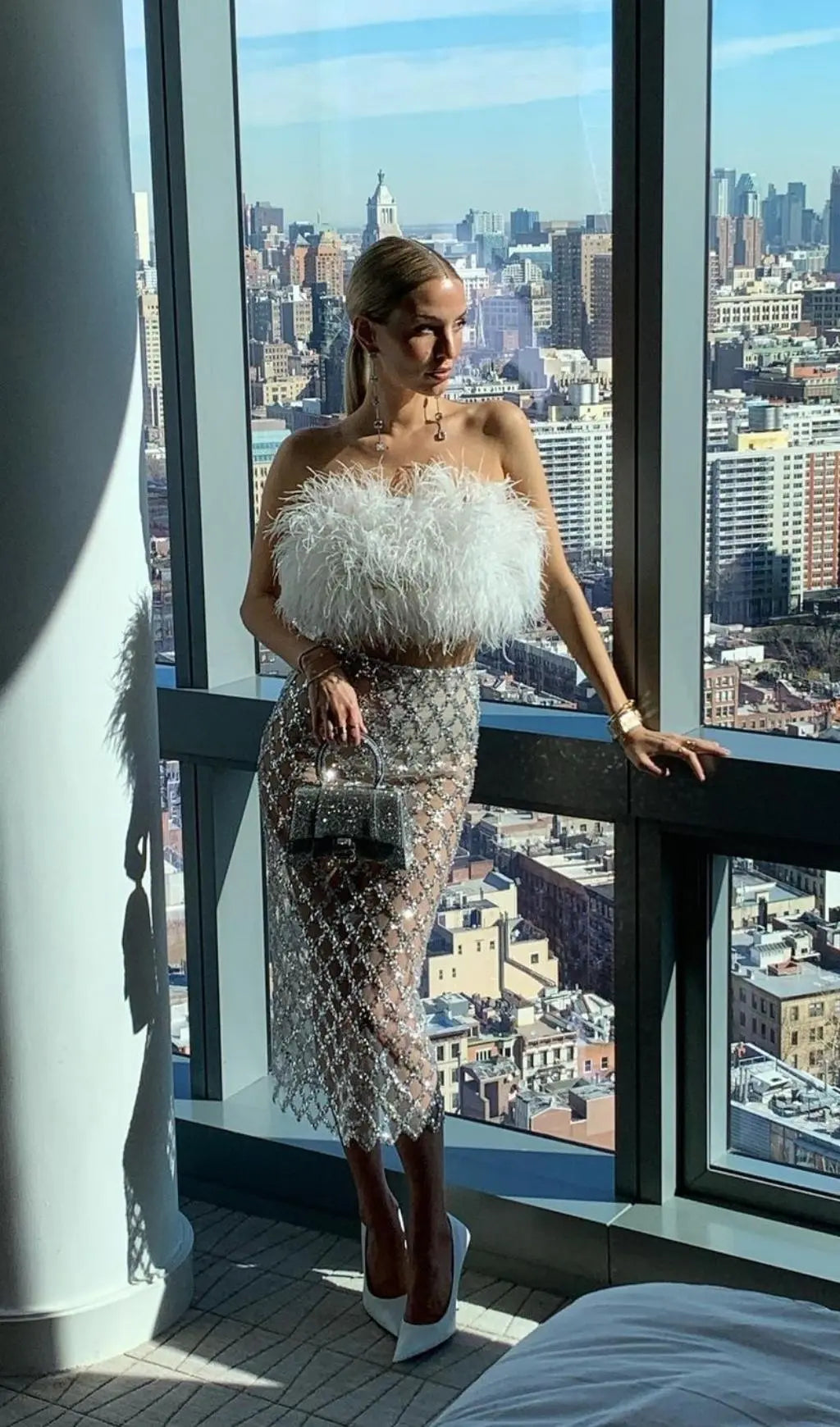 c714d9c5996318c1551c553f33753405.jpeg Fashionslee Women Feather Sequin Two Piece Set In White