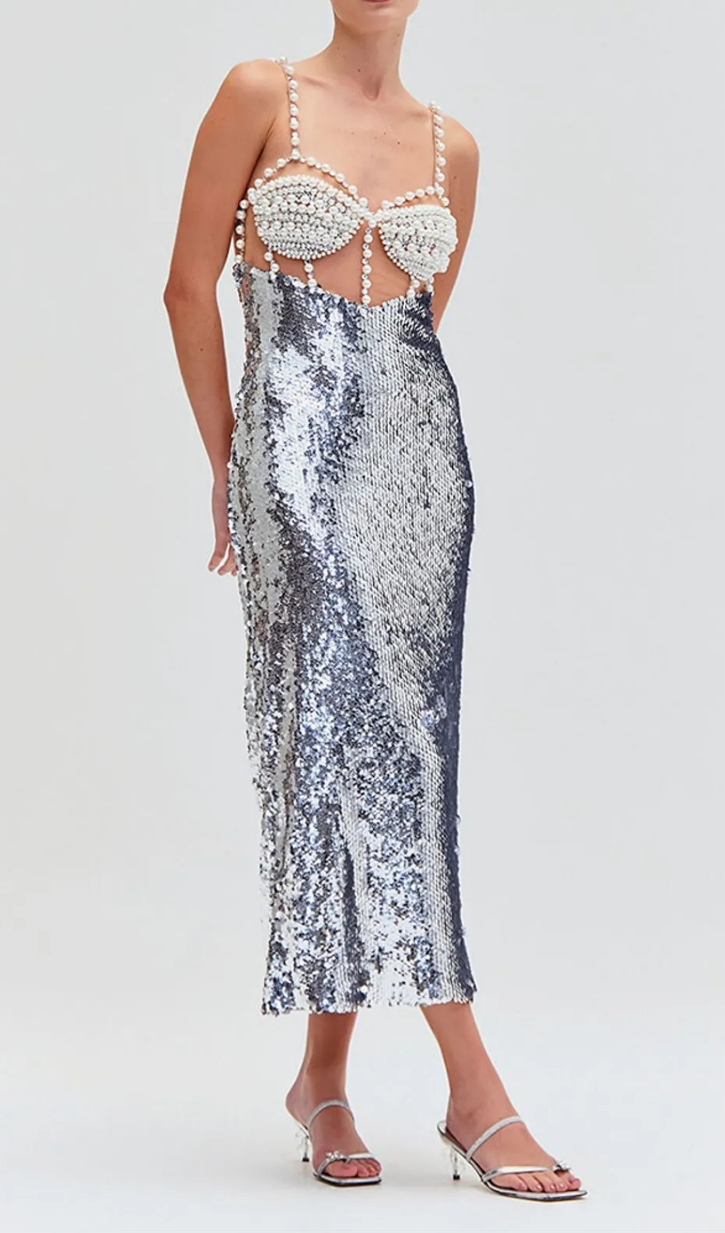 Fashionslee Women Edalene Beaded Sequin Midi Dress