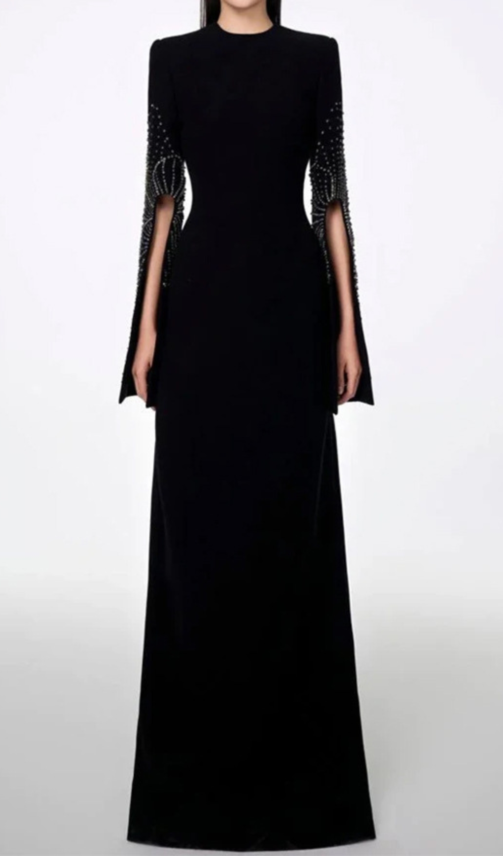 Fashionslee Women Dalit Black Long Sleeve Diamond Maxi Dress