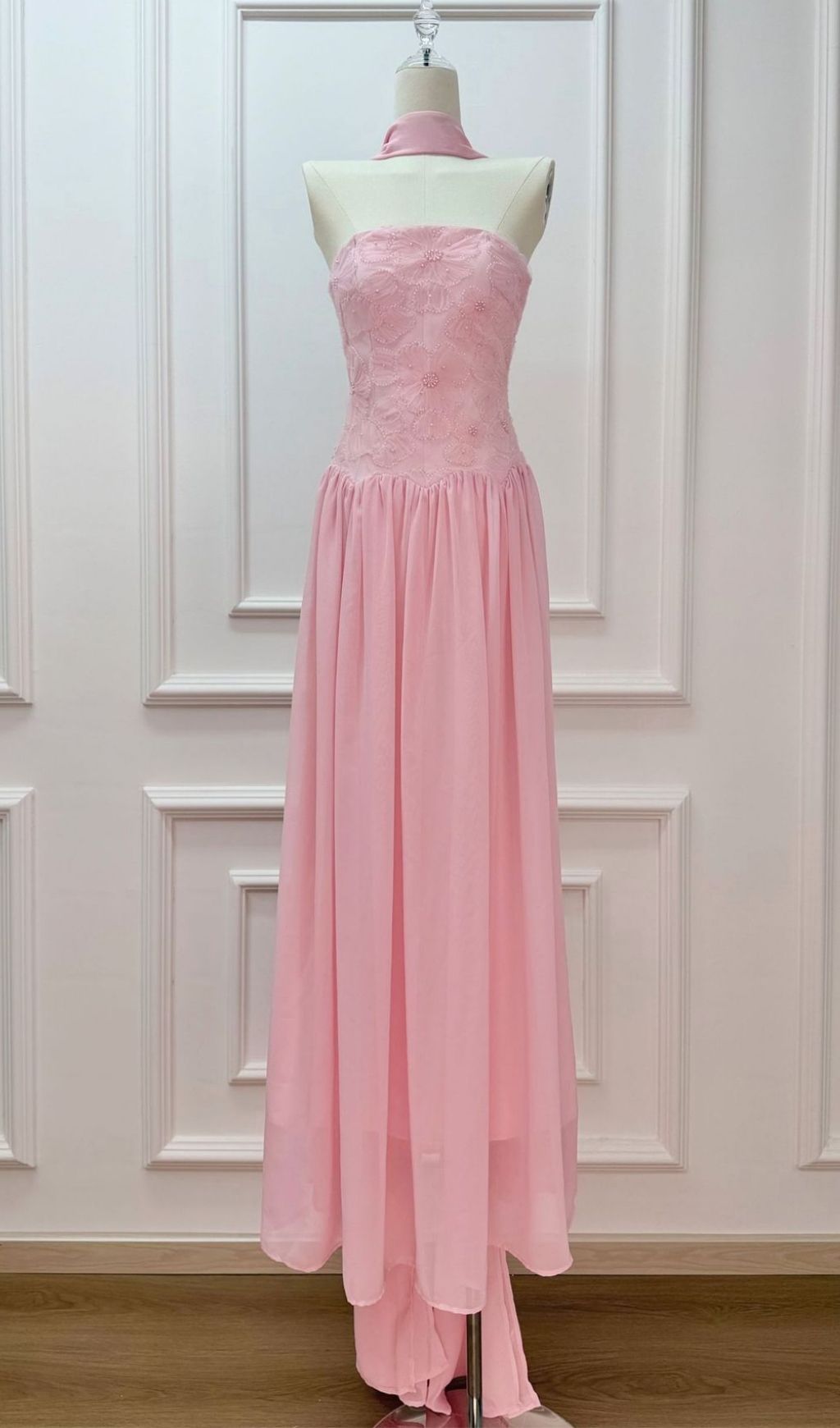 Fashionslee Women Kenley Pink Strapless Flower Maxi Dress