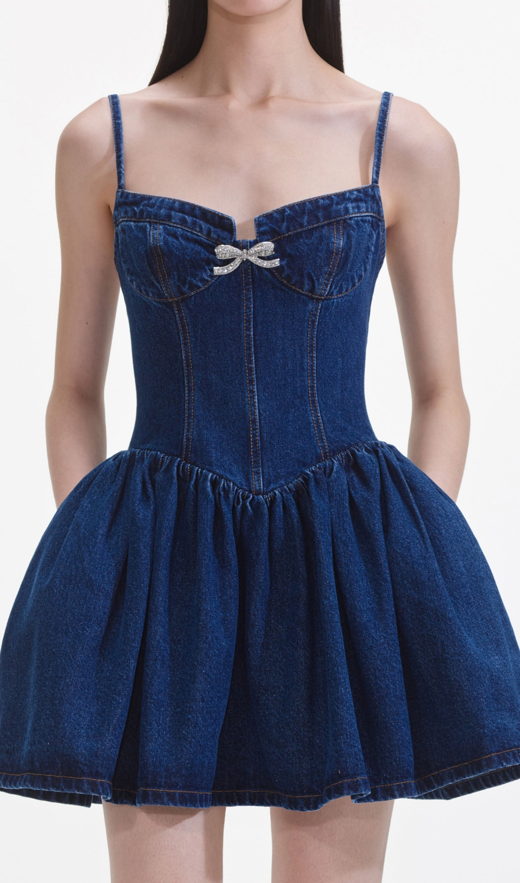c72d313305433a301a12f08503d02aa3.jpg Fashionslee Women Denim Diamante Bow Sweetheart Mini Dress