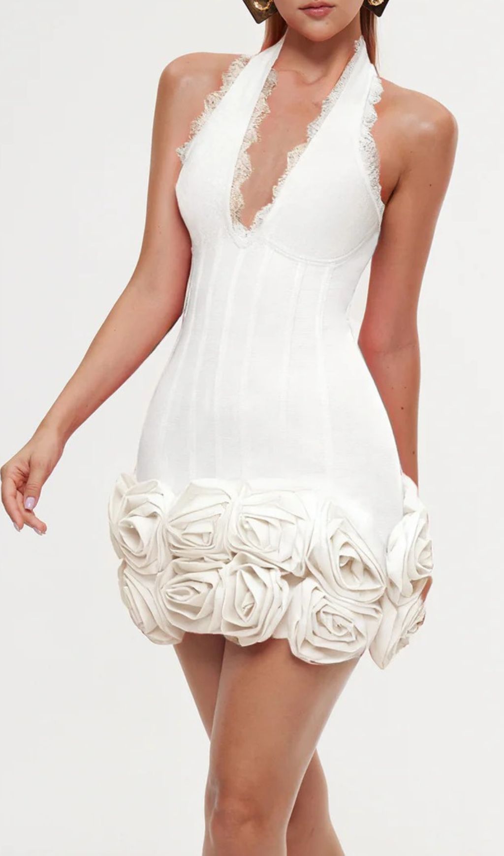 c72d58cff48da585bb43b2c4224db0ae.jpg Fashionslee Women Emanar Halterneck Flower Bandage Mini Dress In White