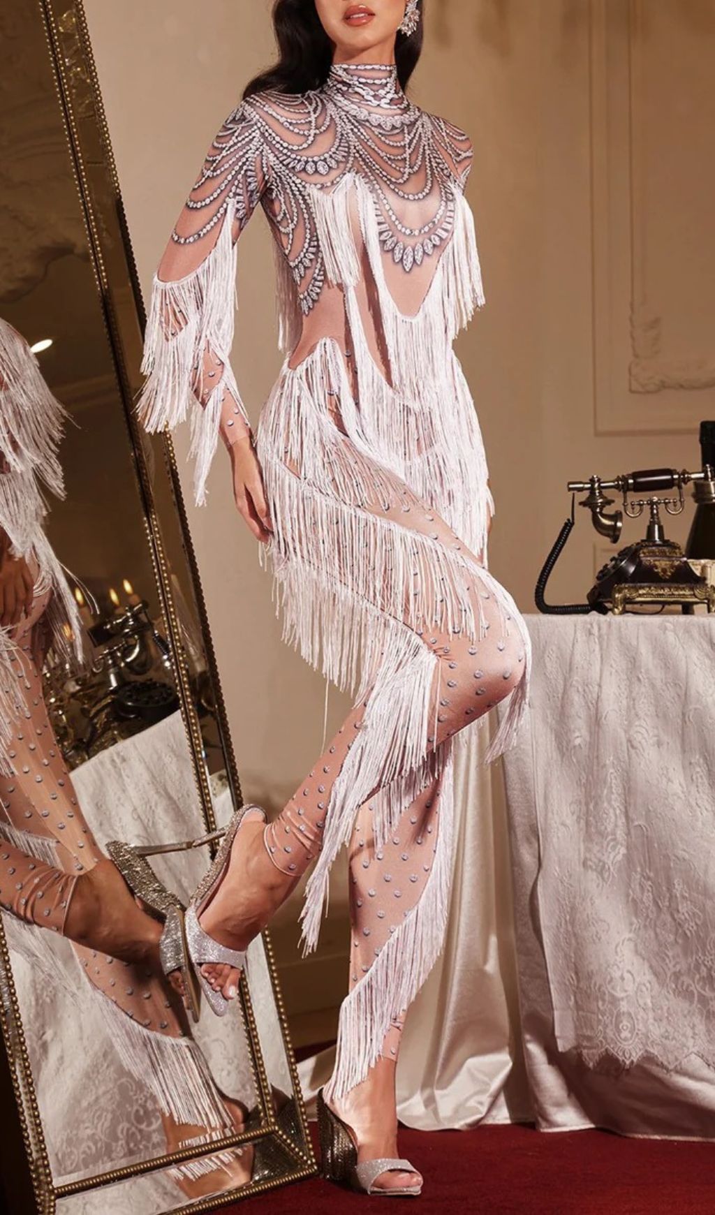 Fashionslee Women Firdaus Long Sleeve Fringe Jumpsuit