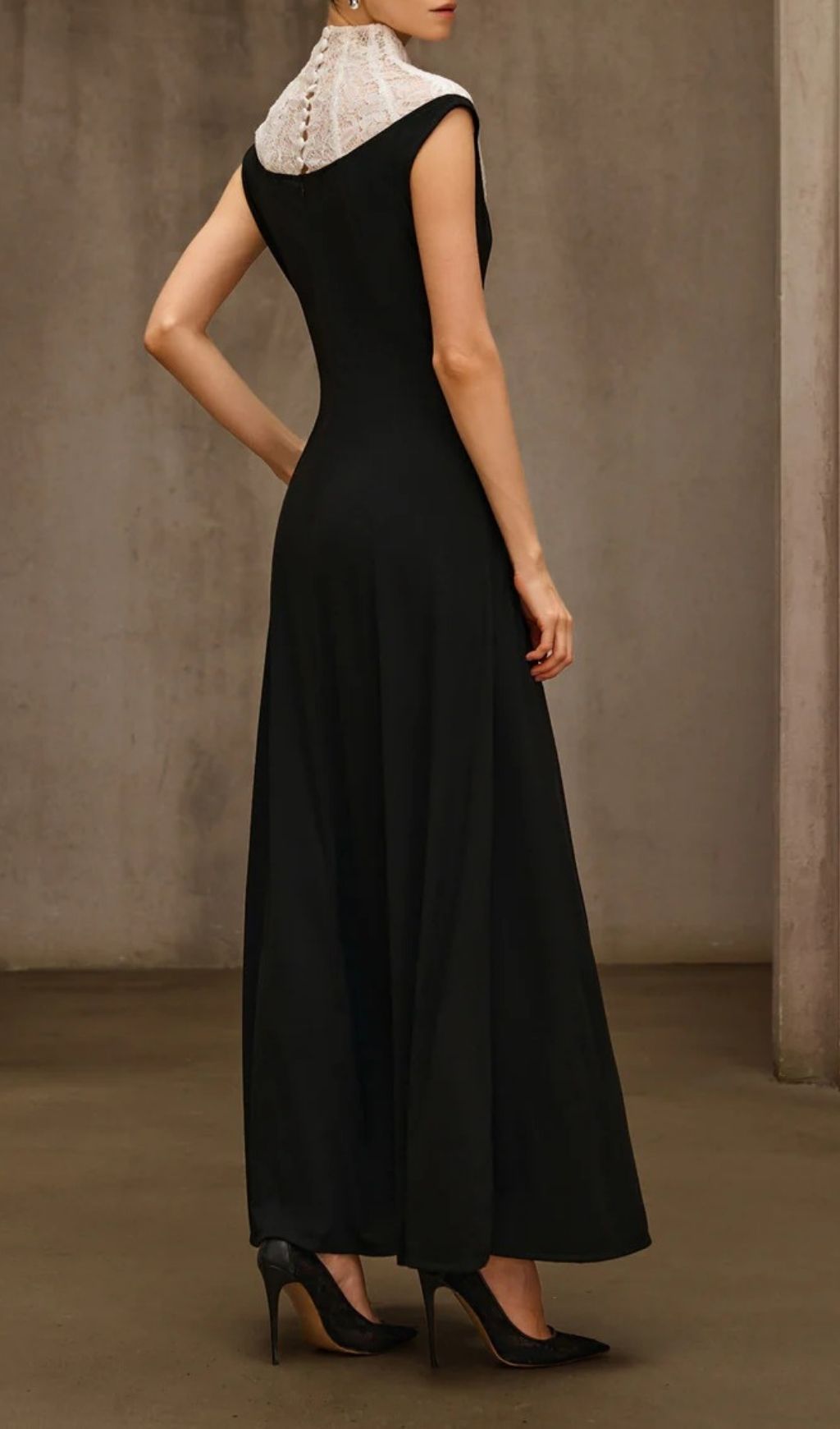 Fashionslee Women Sevionyx High Neck Lace Maxi Dress