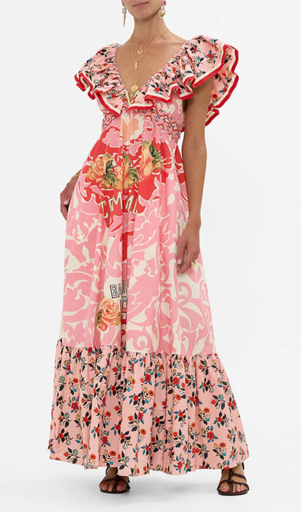 Fashionslee Women Irina Pink V-Neck Printed Maxi Dress