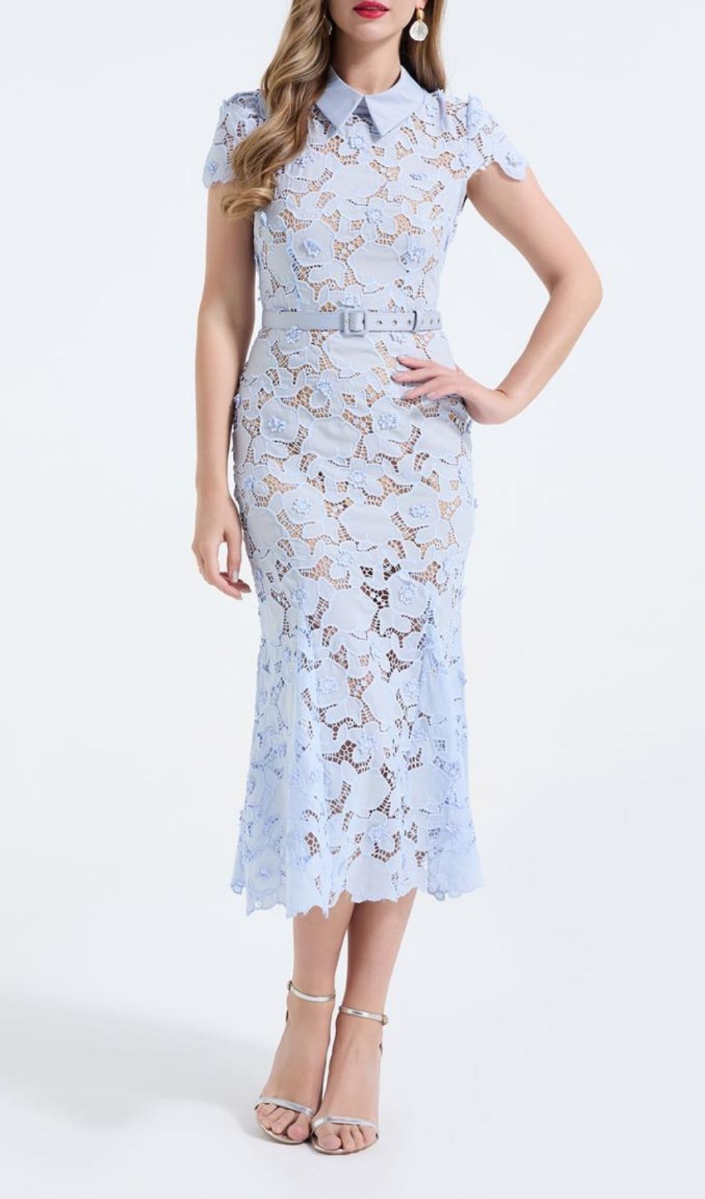 Fashionslee Women Kennita Blue Lace Midi Dress