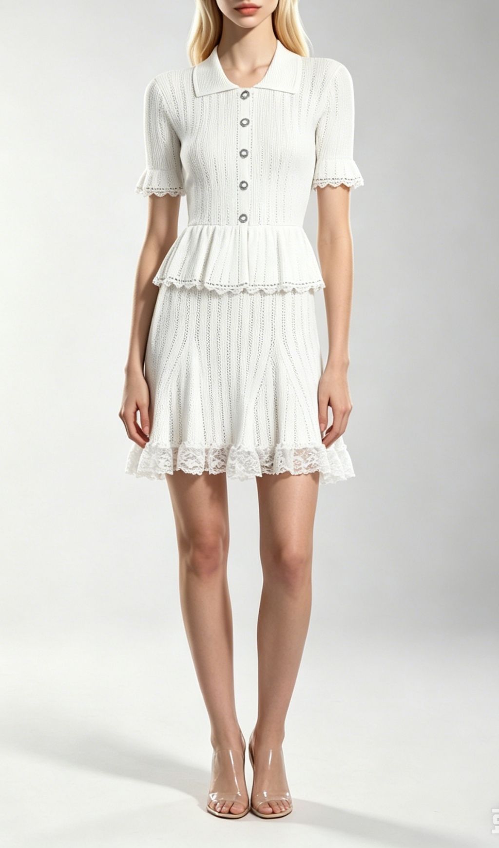 Fashionslee Women Khosrow White Lace Knit Mini Dress