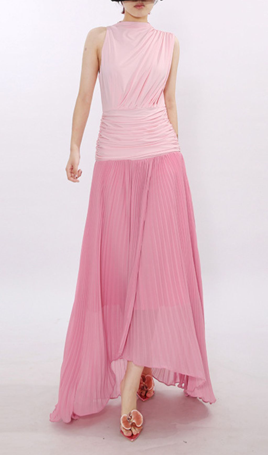 Fashionslee Women Juliana Pink Sleeveless Pleated Maxi Dress