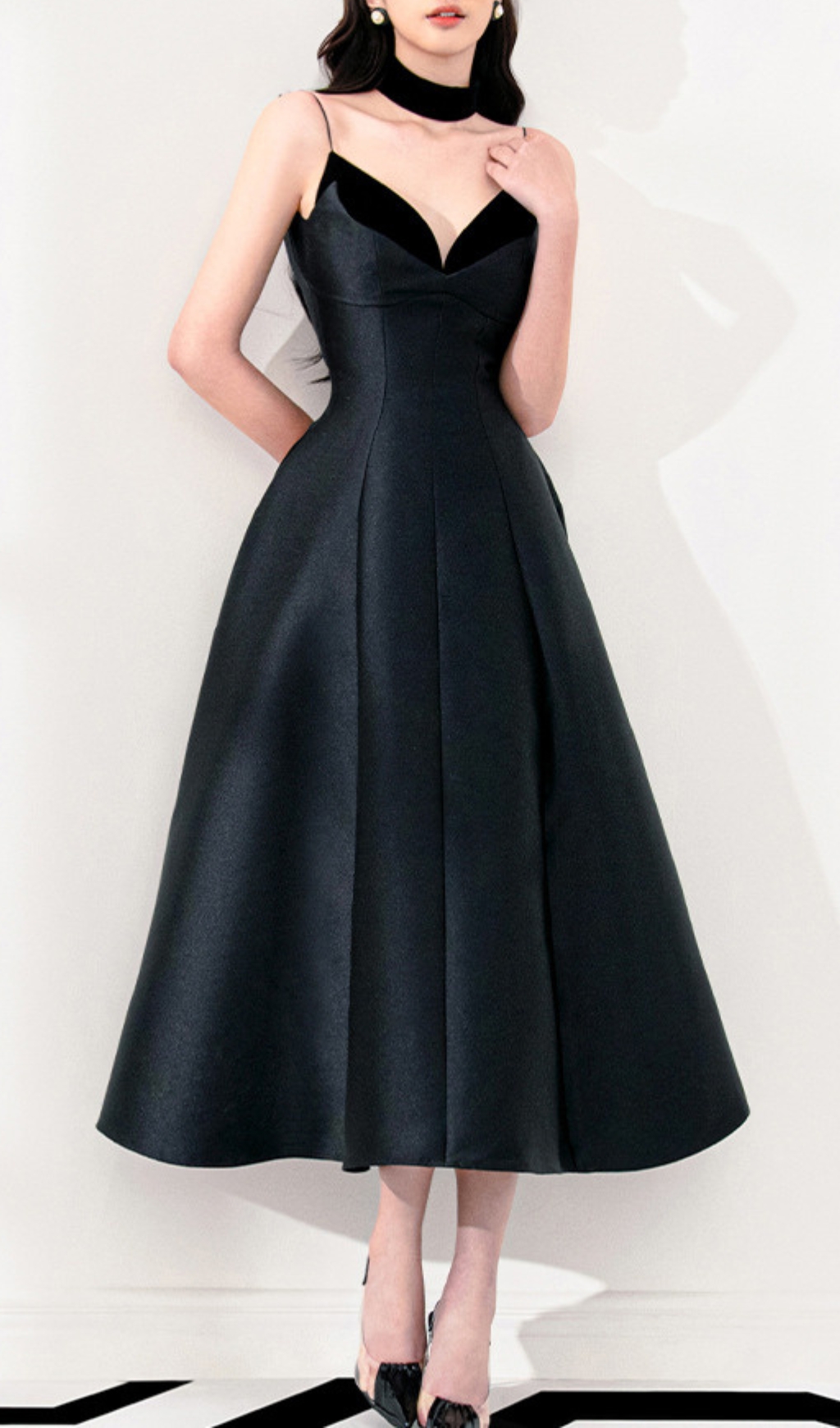 Fashionslee Women Carminda Black Patchwork Midi Dress