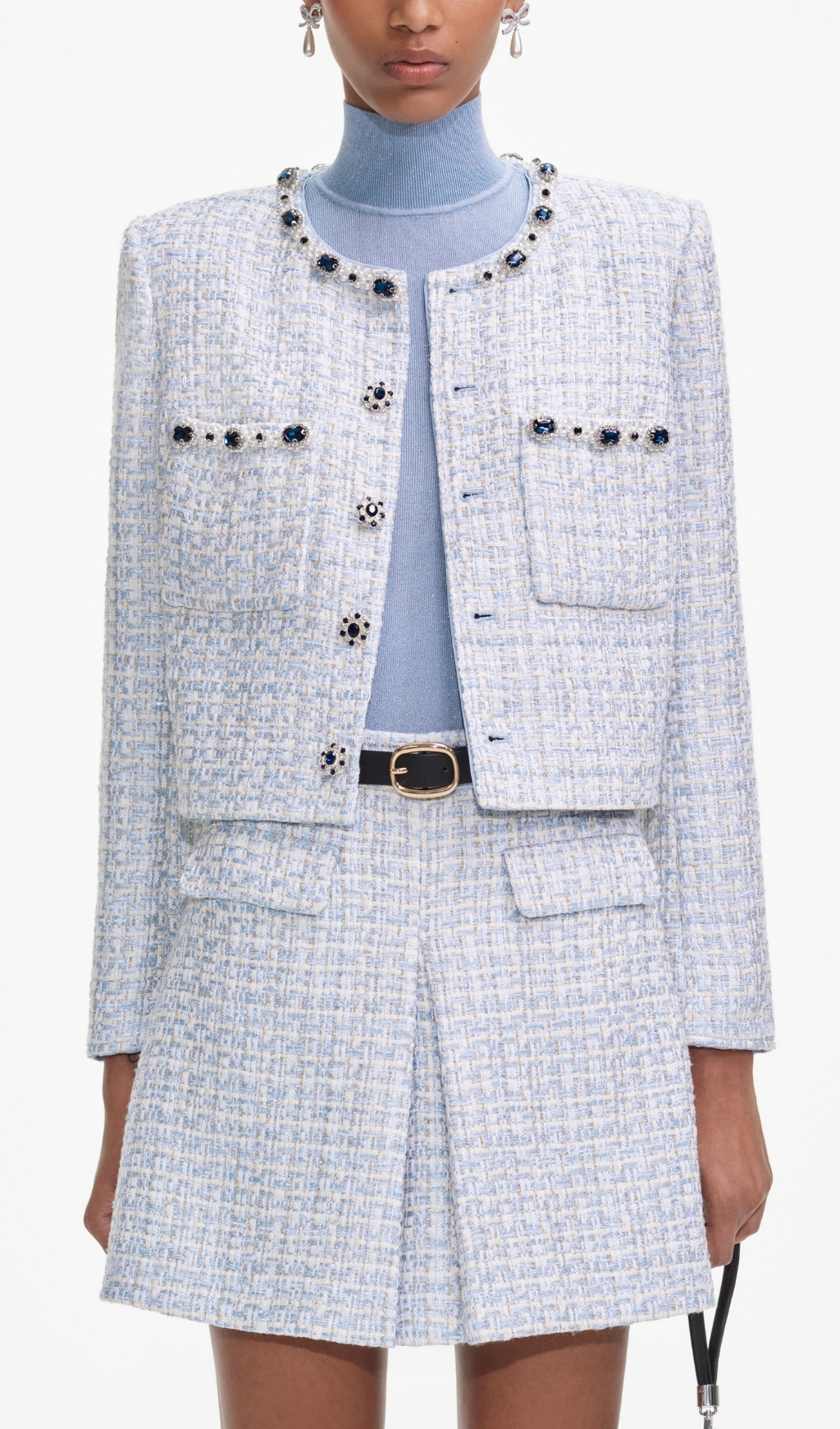 c7b40dbc4d55f3dd5b330780a79072db.jpg Fashionslee Women Blue Boucle Mini Skirt
