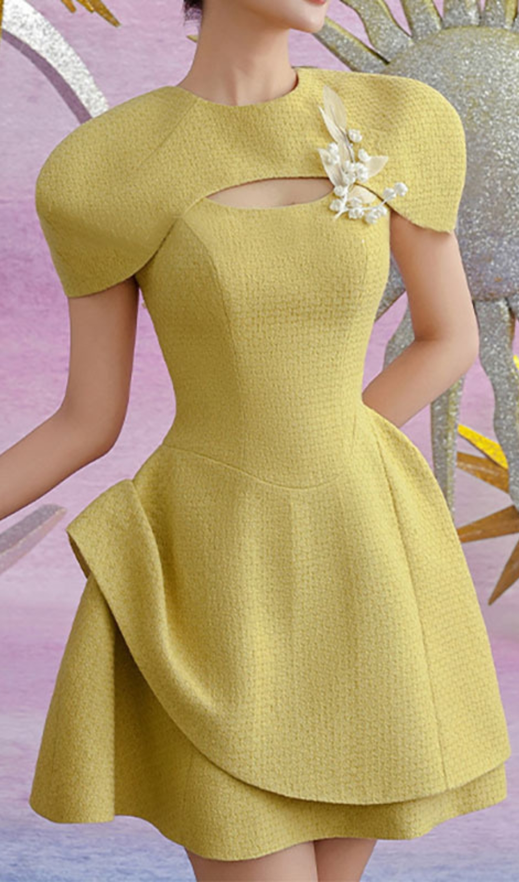 Fashionslee Women Conlan Yellow Flower Decor Mini Dress